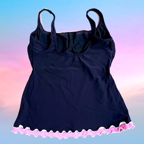 GOTTEX PROFILE 2 pc SWIM WEAR COVER UP SKIRT TOP NAVY BLUE PINK m/l - Picture 2 of 4